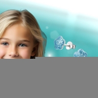 925 Zilveren Kinderoorbellen Blauwe Glitter Bloem 8mm -