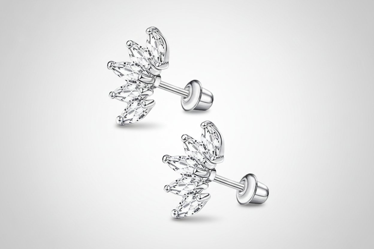 Stalen Zirkonia Waaiertjes Oorbellen 10mm Schroefsluiting