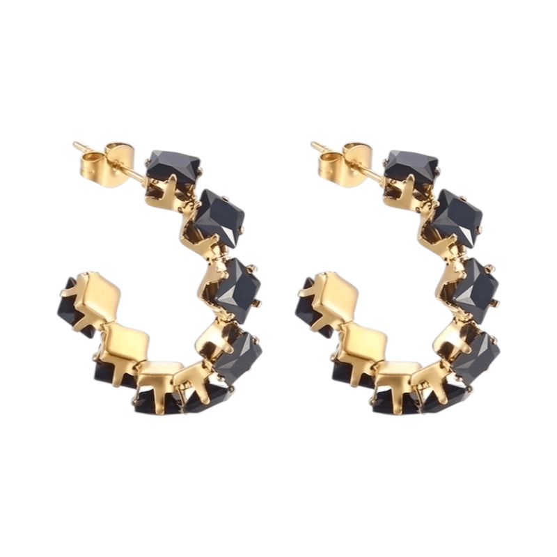 Goudkleurige Zirkonia Oorringen 28x5mm RVS - 8 Steentjes