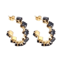 Goudkleurige Zirkonia Oorringen 28x5mm RVS - 8 Steentjes - Zwart -