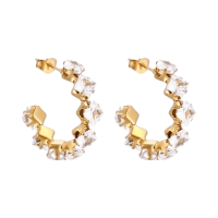 Goudkleurige Zirkonia Oorringen 28x5mm RVS - 8 Steentjes