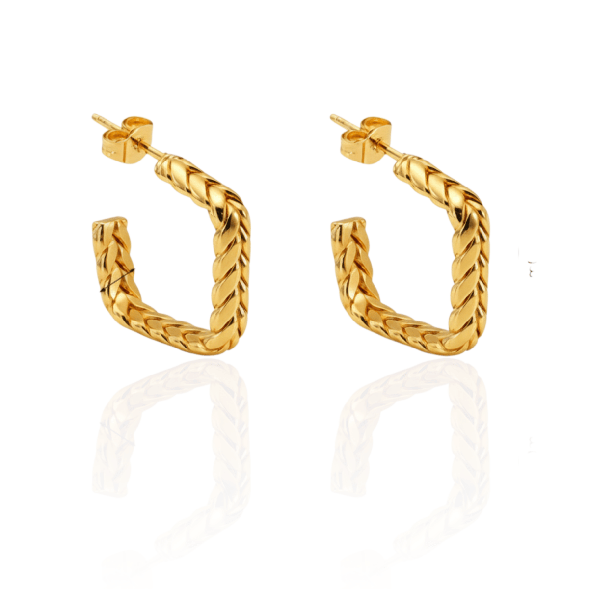 Goudkleurige Vierkante Oorringen Gourmetschakel 20x5mm RVS