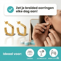 Goudkleurige Vierkante Oorringen Gourmetschakel 20x5mm RVS -
