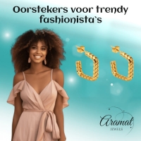 Goudkleurige Vierkante Oorringen Gourmetschakel 20x5mm RVS -