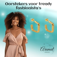 Goudkleurige Vierkante Oorringen Gourmetschakel 20x5mm RVS -
