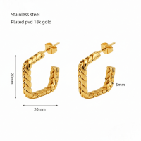 Goudkleurige Vierkante Oorringen Gourmetschakel 20x5mm RVS