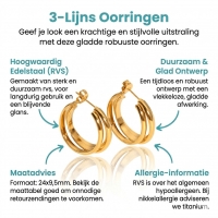 Goudkleurige 3-Lijns Halve Oorringen 24x9,5mm Twist RVS -