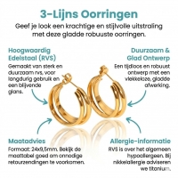 Goudkleurige 3-Lijns Halve Oorringen 24x9,5mm Twist RVS -