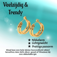 Goudkleurige 3-Lijns Halve Oorringen 24x9,5mm Twist RVS -