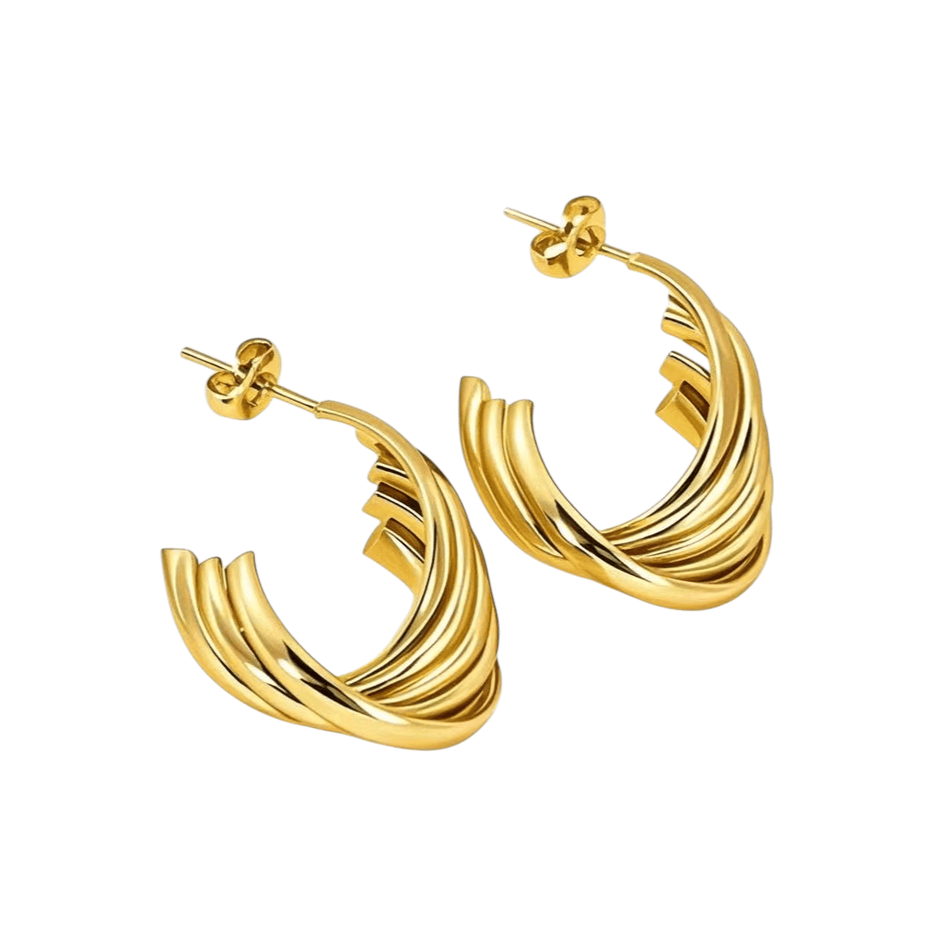 RVS Goudkleurige Halve Oorringen 22x15mm - 5 Lijnen Twist