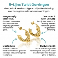 RVS Goudkleurige Halve Oorringen 22x15mm - 5 Lijnen Twist -