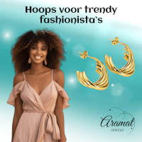 RVS Goudkleurige Halve Oorringen 22x15mm - 5 Lijnen Twist