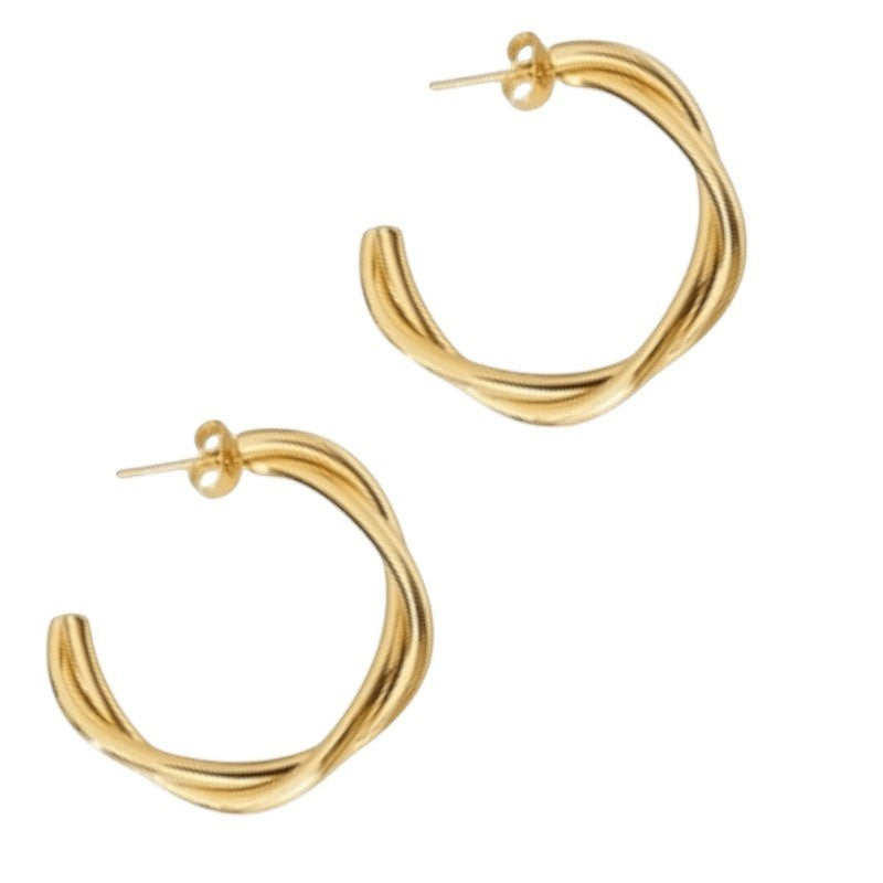 Goudkleurige Gedraaide Halve Oorringen 30x4mm RVS -