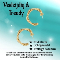 Goudkleurige Gedraaide Halve Oorringen 30x4mm RVS -