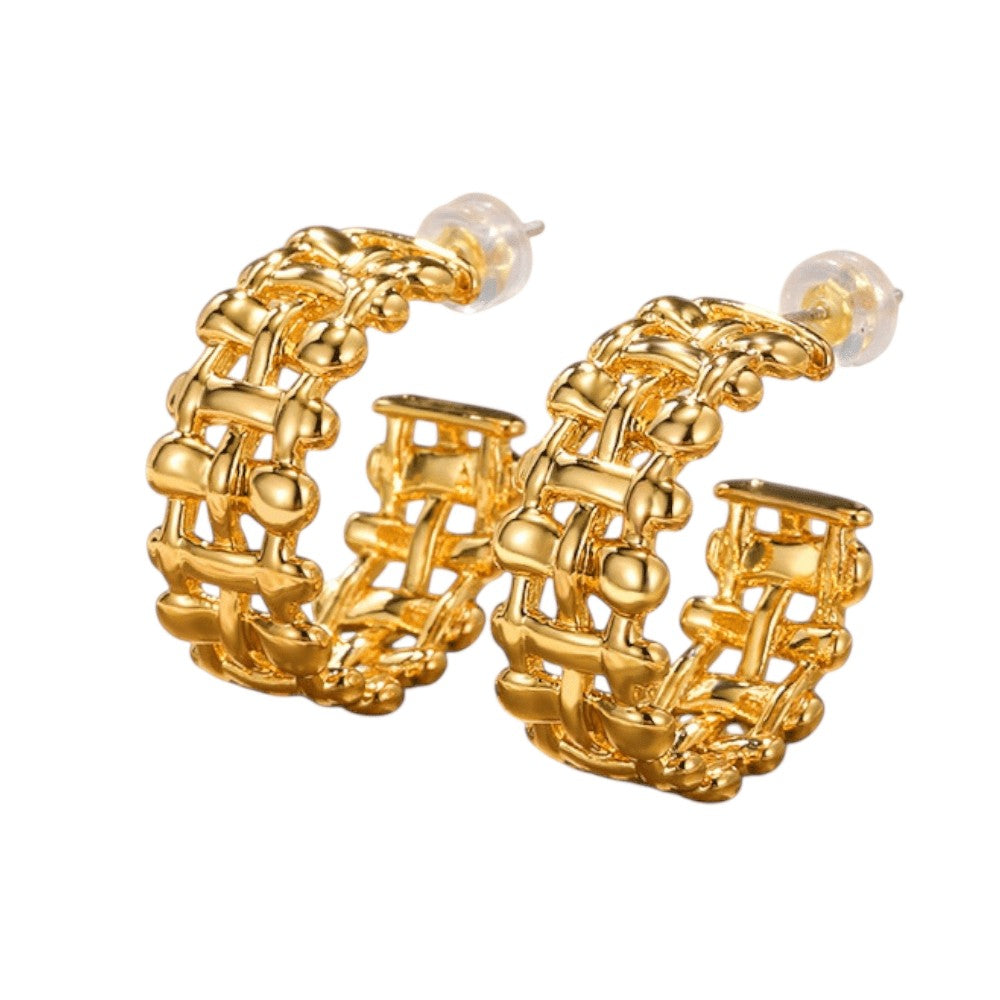Goudkleurige Gevlochten Halve Oorringen 25x10mm -