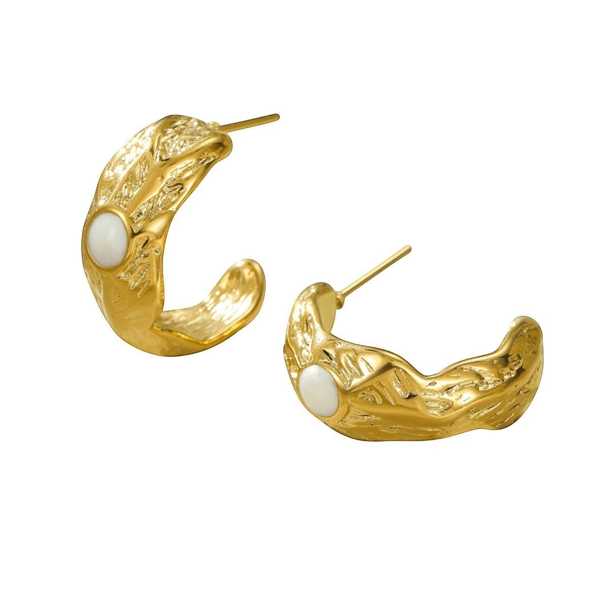 Goudkleurige Halve Oorringen Emaille Cirkel 25x10mm - Wit -