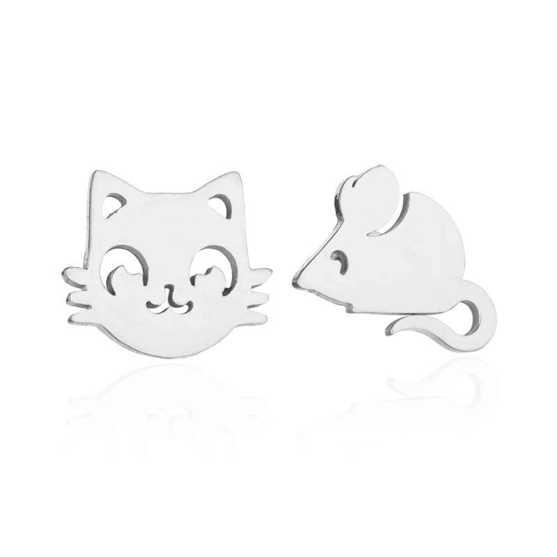 Poes en Muis Oorbellen 10mm Zilverkleurig Staal -