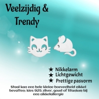 Poes en Muis Oorbellen 10mm Zilverkleurig Staal -