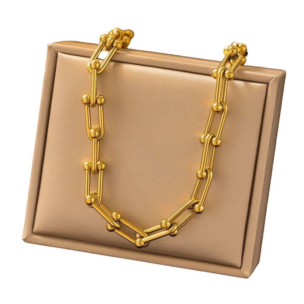 U-Schakel Ketting met Bolletjes 40+5cm - Staal - Dames
