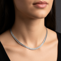Platte Brede Gourmet Ketting 7mm Zilverkleurig Staal - 50cm - Heren
