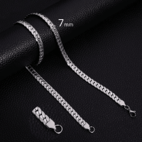 Platte Brede Gourmet Ketting 7mm Zilverkleurig Staal - 50cm - Heren