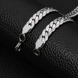 Platte Brede Gourmet Ketting 7mm Zilverkleurig Staal - 50cm - Heren
