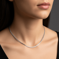 Platte Gourmet Ketting met bewerkte rand 3mm Zilverkleurig Staal - 50cm - Unisex