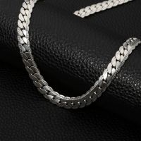 Platte Gourmet Ketting met bewerkte rand 3mm Zilverkleurig Staal - 50cm - Unisex