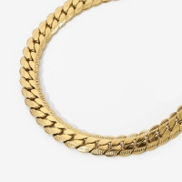 Platte Gourmet Ketting met bewerkte rand 3mm Goudkleurig Staal - 50cm - Unisex