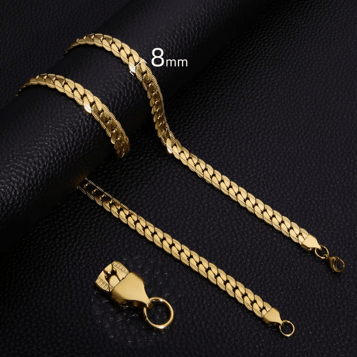 Platte Gourmet Ketting met bewerkte rand 8mm Goudkleurig Staal - 50cm - Unisex