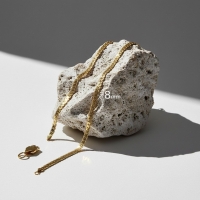 Platte Gourmet Ketting met bewerkte rand 8mm Goudkleurig Staal - 50cm - Unisex