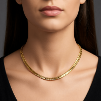 Platte Gourmet Ketting met bewerkte rand 7mm Goudkleurig Staal - 50cm - Unisex