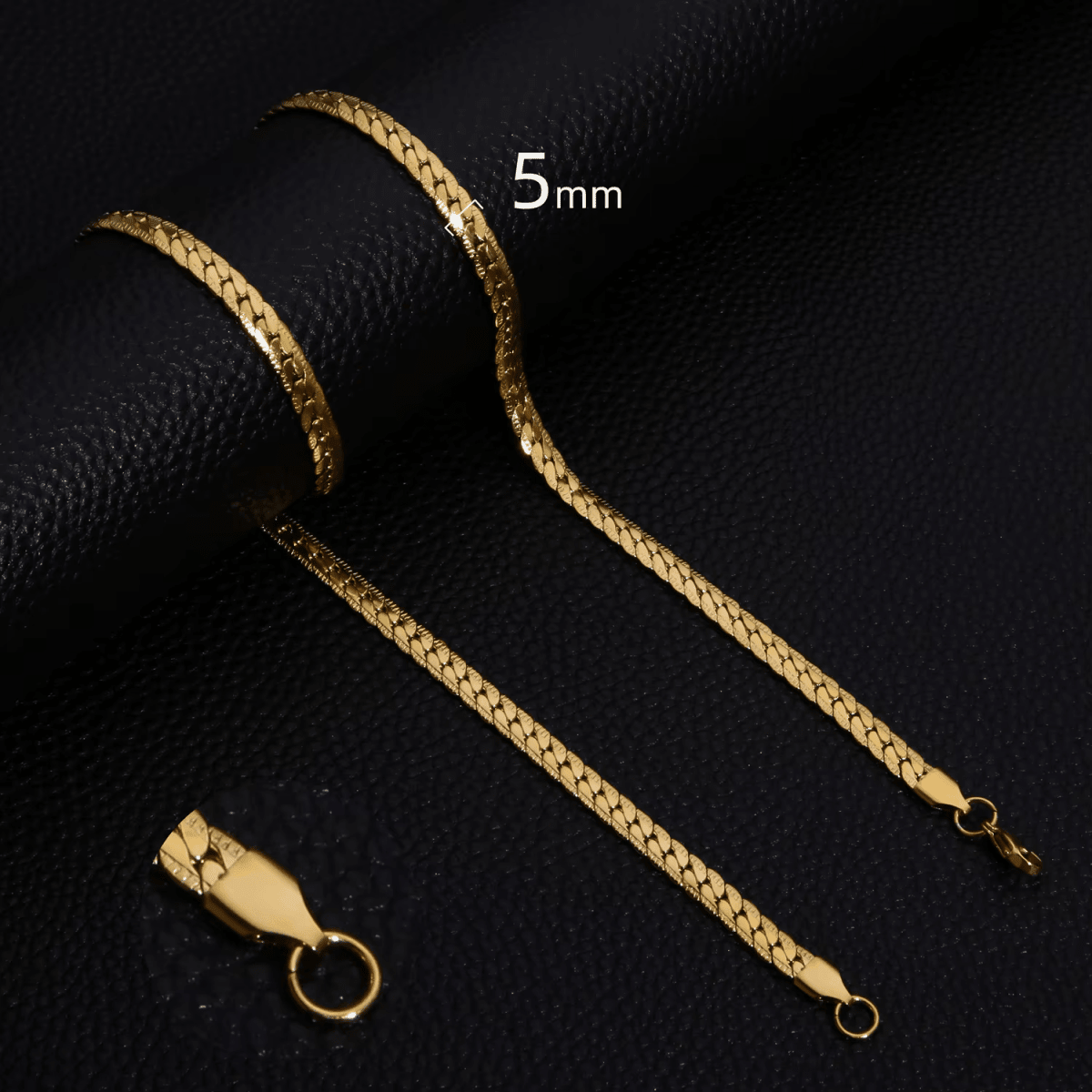 Platte gourmet ketting met bewerkte rand 5mm goudkleurig staal - 50cm - Unisex