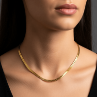 Platte gourmet ketting met bewerkte rand 5mm goudkleurig staal - 50cm - Unisex