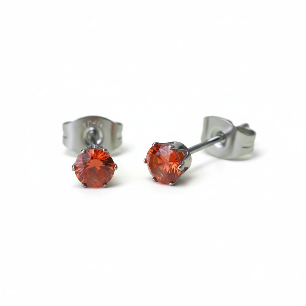 Zilverkleurige RVS Oorstekers Geboortesteen Juli - Rood/Oranje - 4 mm -