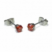 Zilverkleurige RVS Oorstekers Geboortesteen Juli - Rood/Oranje - 4 mm -