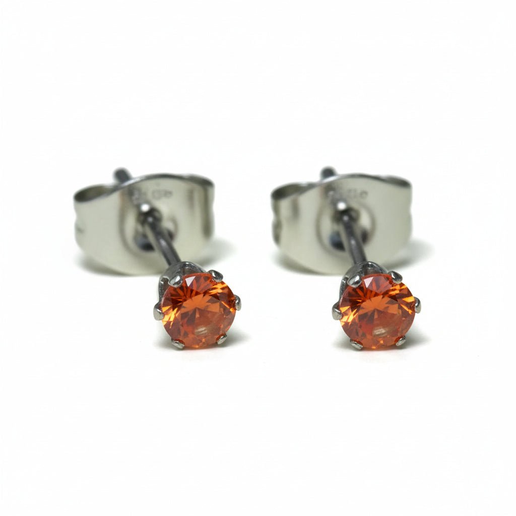 Zilverkleurige RVS Oorstekers Geboortesteen Juli - Rood/Oranje - 3 mm -