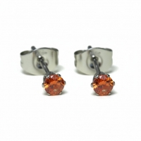 Zilverkleurige RVS Oorstekers Geboortesteen Juli - Rood/Oranje - 3 mm -