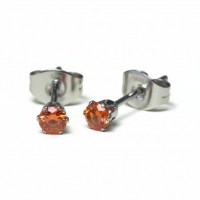 Zilverkleurige RVS Oorstekers Geboortesteen Juli - Rood/Oranje - 3 mm -