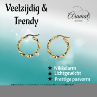 Goudkleurige RVS Wokkeloorringen Gedraaid - 20 mm -