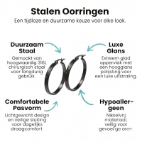 Zwarte RVS Oorringen met Streepjes Motief - 30 mm -