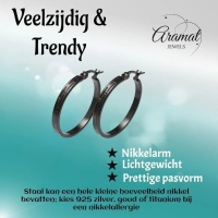 Zwarte RVS Oorringen met Grieks Motief - 25 mm -
