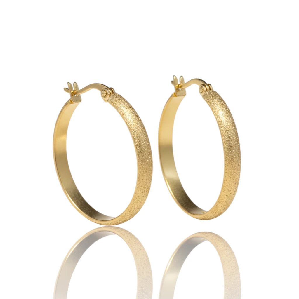 Goudkleurige Matte RVS Oorringen Sandblasted - 30 mm