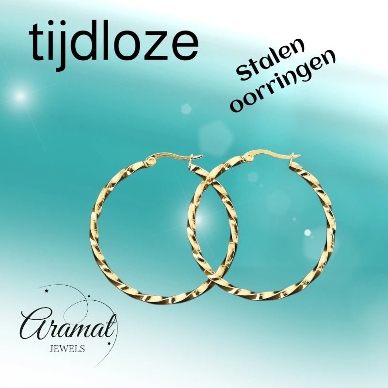 Goudkleurige RVS Swirl Hoepeloorbellen - 35 mm -