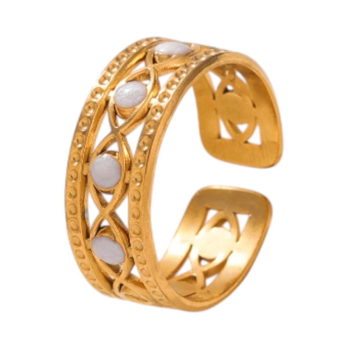 Goudkleurige Verstelbare RVS Ring met Emaille Boze Ogen - 7 mm - Wit -
