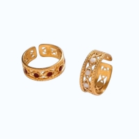 Goudkleurige Verstelbare RVS Ring met Emaille Boze Ogen - 7 mm - Wit -