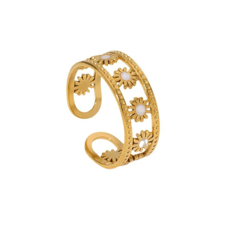 Verstelbare RVS Ring met Emaille Bloemen - Goudkleur (7 mm) -
