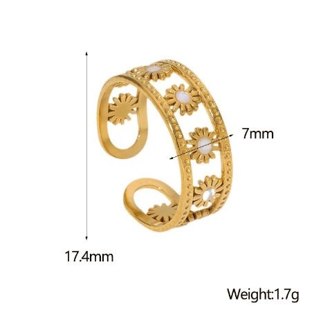 Verstelbare RVS Ring met Emaille Bloemen - Goudkleur (7 mm) -