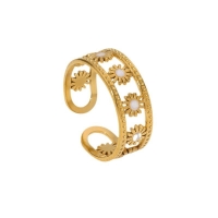 Verstelbare RVS Ring met Emaille Bloemen - Goudkleur (7 mm)