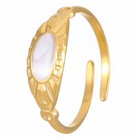 Goudkleurige Verstelbare RVS Ring met Parelmoer Wit Emaille - 6 mm -